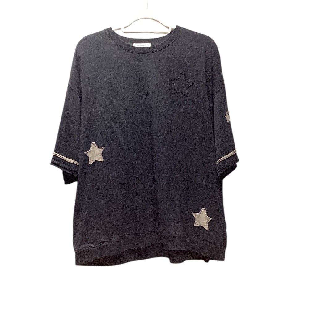 Blue Velvet Primitive star patch Boho Cotton Black top Size Large